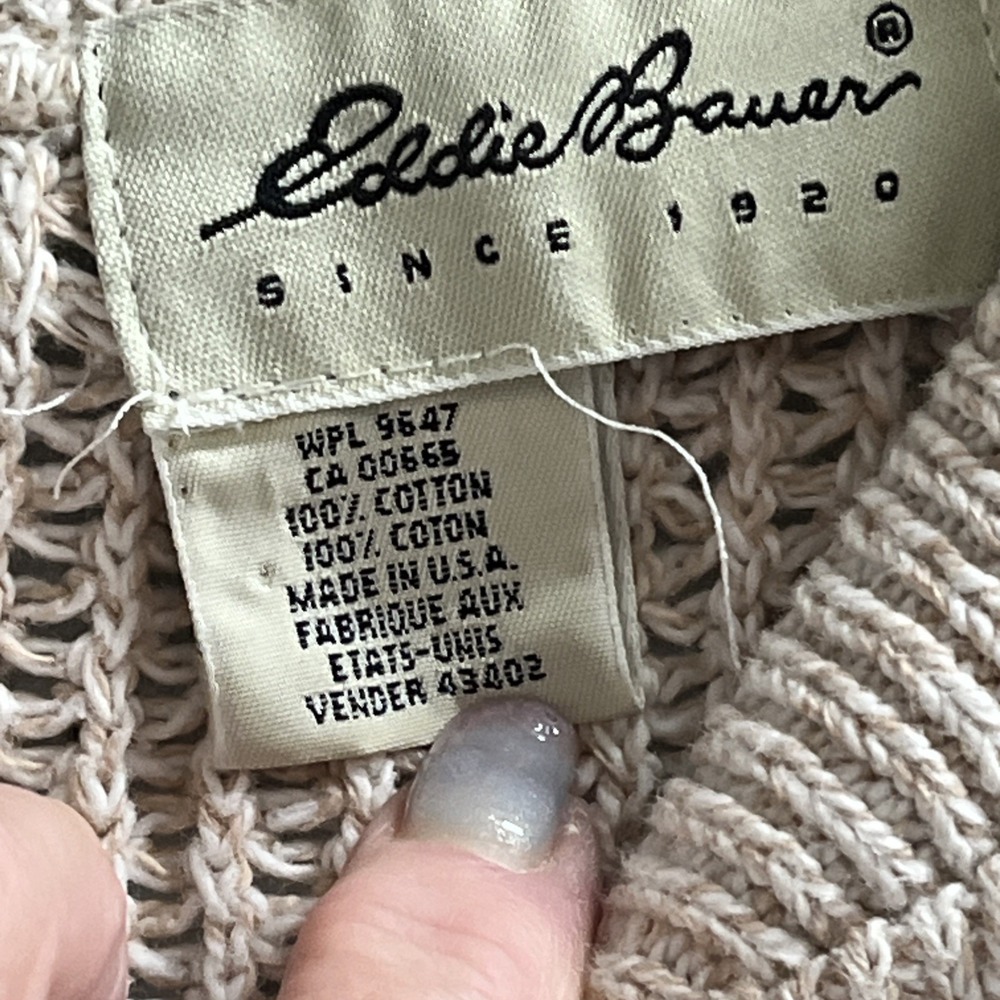 Vintage Eddie Bauer Sweater Beige 1/4 Button Pullover Fisherman Heritage Preppy - Picture 3 of 12